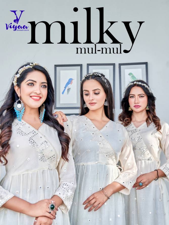 Milky Mul Mul By Viyaa Cotton Designer Anarkali Kurtis Catalog